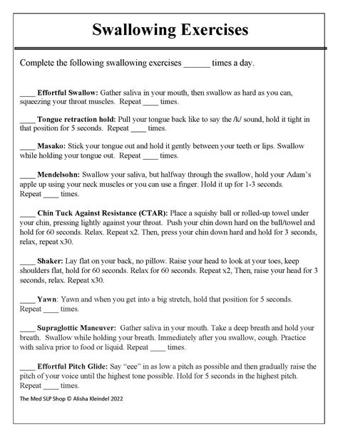 Swallowing Exercises, Medical SLP, PDF, Dysphagia Treatment, Speech Pathology, Worksheets ...
