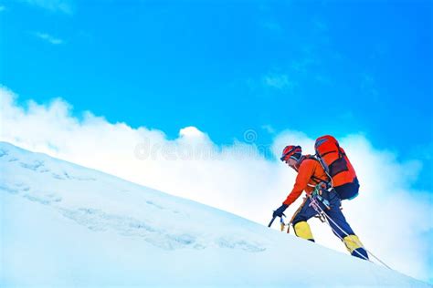 Group of Climbers Reaches the Summit of Mountain Peak. Success, Stock Photo - Image of group ...