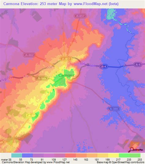 Elevation of Carmona,Spain Elevation Map, Topography, Contour