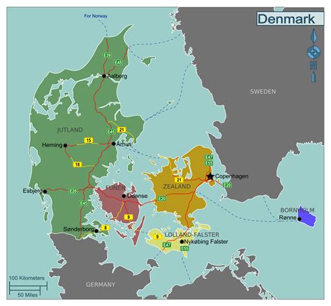 Large regions map of Denmark | Denmark | Europe | Mapsland | Maps of the World