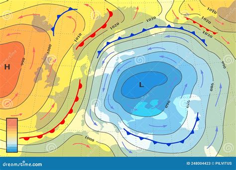 Weather Forecast Map of Europe. Template of Climate Generic System Map for Synoptic Prediction ...