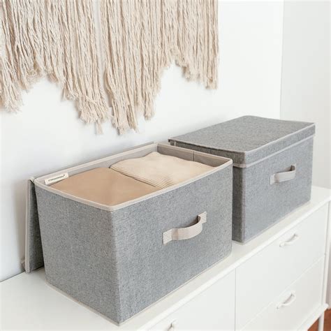 StorageWorks Fabric Storage Bins with Lids & Handles, Decorative Storage Boxes for Closet&Shelf ...