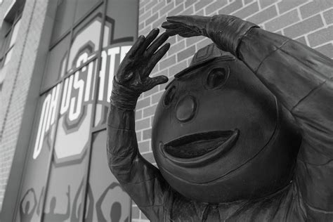 Brutus Buckeye statue in black and white Photograph by Eldon McGraw - Fine Art America