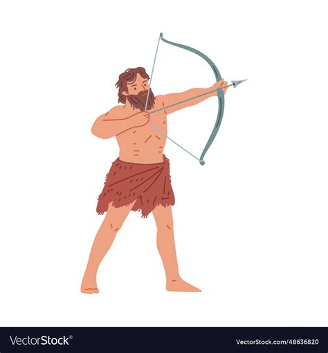 Prehistoric stone age man hunting with bow Vector Image