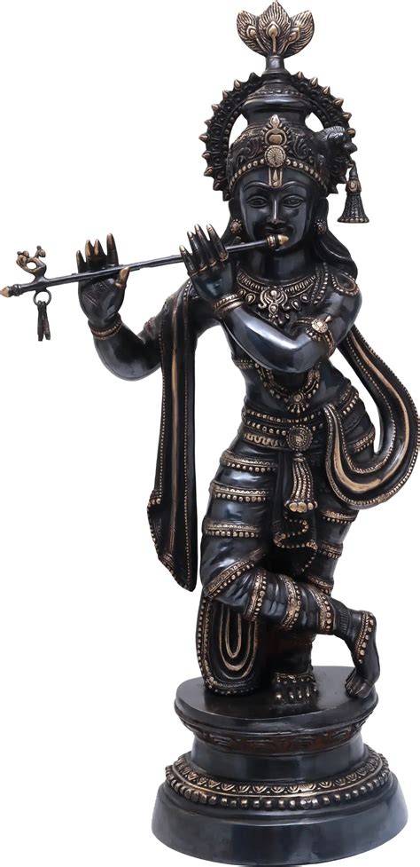 35" Large Size Lord Krishna Brass Idol Playing Flute | Exotic India Art