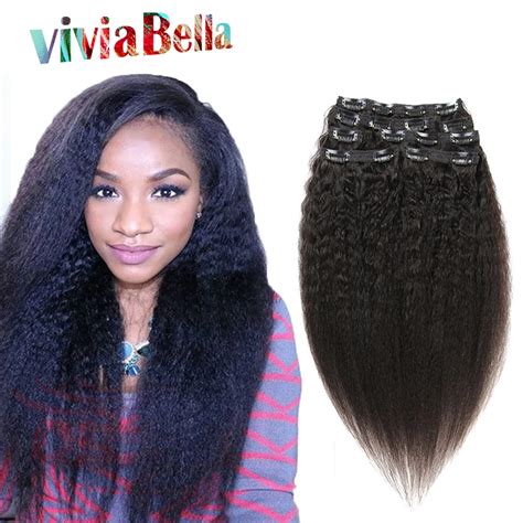 7A Kinky Straight Clip In Hair Extension 7pieces/set Yaki Human Hair ...