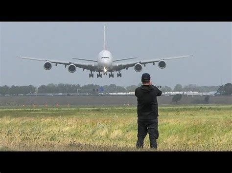 AIRBUS A380 CROSSWIND LANDING + 2 GO AROUNDS during a STORM at Amsterdam (4K) - YouTube | Airbus ...