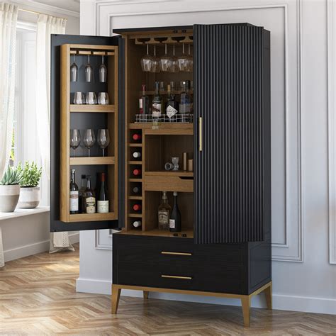 Laussane 2-Tone Solid Wood Modern Tall Black Bar Cabinet Armoire