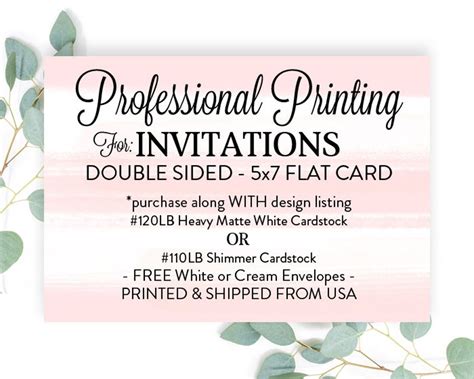 Printed Invitations 5x7 With Envelopes, Printed 5x7 Invites, Print My Design - Etsy