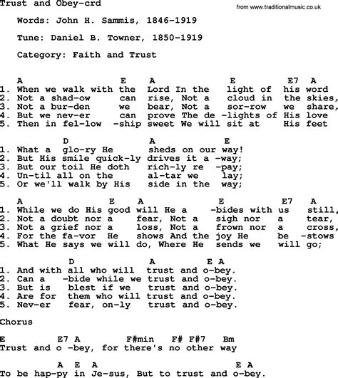 Top 500 Hymn: Trust And Obey - lyrics, chords and PDF