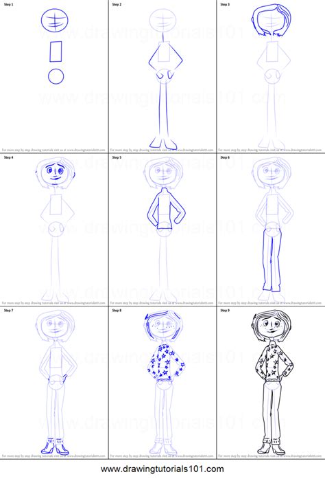 How to Draw Coraline Jones from Coraline printable step by step drawing sheet ...