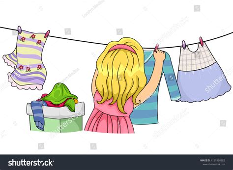 Illustration Kid Girl Hanging Clothes Dry Stock Vector (Royalty Free) 1151998982 | Shutterstock