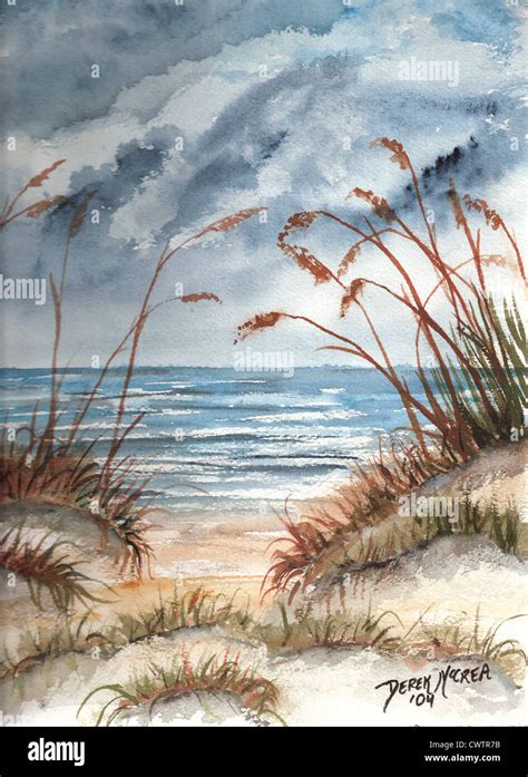 sand dunes beach watercolor painting Stock Photo - Alamy