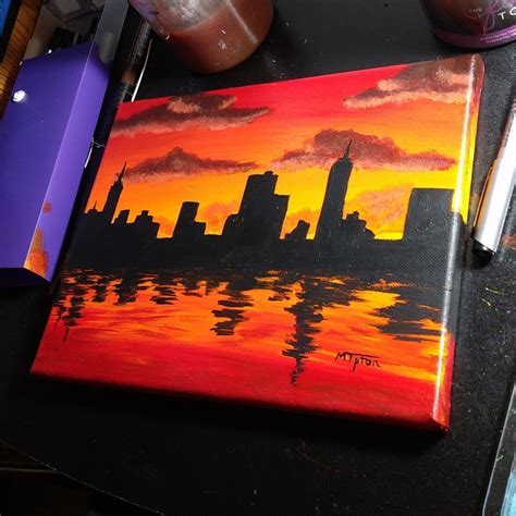 Sunset City, this was so fun to create!! #painting #sunset #cityskyline | Small canvas art, Art ...