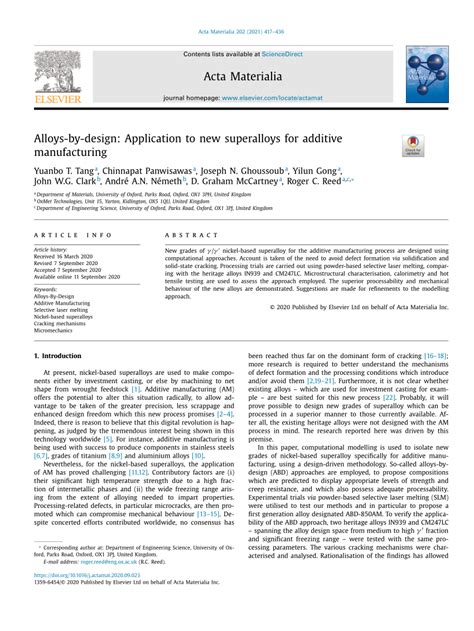 (PDF) Alloys-By-Design: Application to New Superalloys for Additive ...