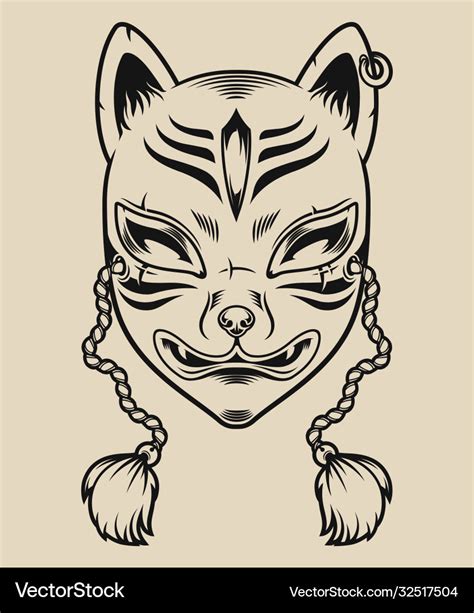 Black and white a japanese mask Royalty Free Vector Image