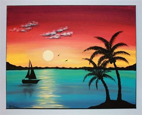 Acrylic Easy Beach Sunset Paintings - Coloring Barbie