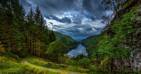 nature, Landscape, Lake, Forest, Clouds, Path, Grass, Trees, Mountain ...