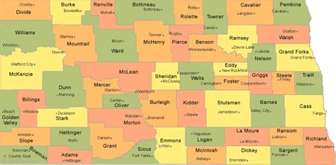 North Dakota Map With Counties And Cities - Loree Ranique