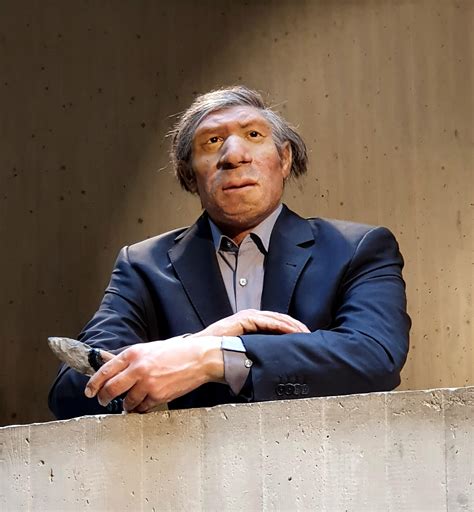 reconstruction of a neanderthal in a suit : r/mildlyinteresting