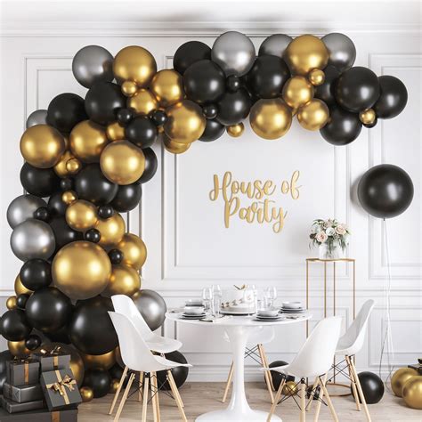 Buy HOUSE OF PARTY 160pcs Black Gold and Silver Balloons Garland Arch ...