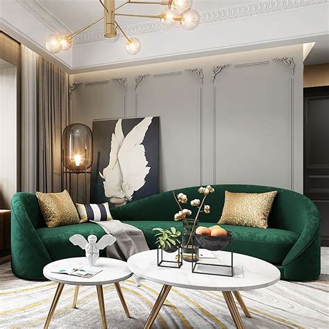 Luxury green velvet upholstered sofa 3 seater sofa solid wood frame 84 sofa living room ...