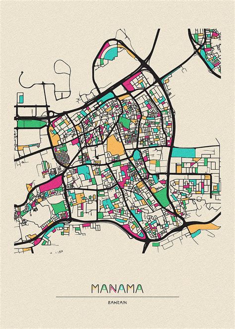 Manama, Bahrain City Map Drawing by Inspirowl Design - Fine Art America