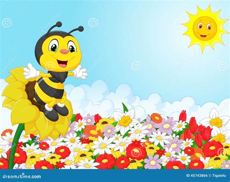 Cartoon Bee Cartoon Sitting On The Flower Stock Vector - Image: 45743866