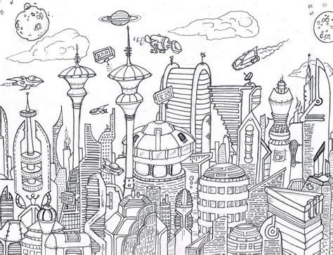 City drawing, Futuristic city, City sketch