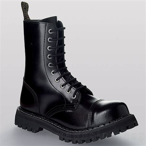 10-Eye Black Combat Boots by Steel Brand