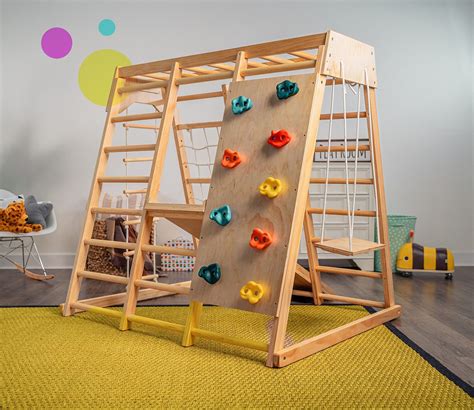 Avenlur Indoor Playground Jungle Gym Kids, Toddlers Wooden Climber Playset 6-in-1 Slide, Rock ...