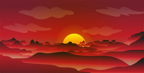 Desert Mountain Sunset Landscape Illustration 4846248 Vector Art at ...