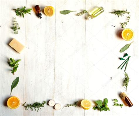 Citrus fruits,herbs and aromatherapy supplies.frame — Stock Photo © yonibunga #24920771