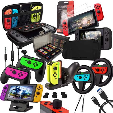 Switch Accessories Bundle - Orzly Geek Pack for Nintendo Switch: Case & Screen Protector, Joycon ...