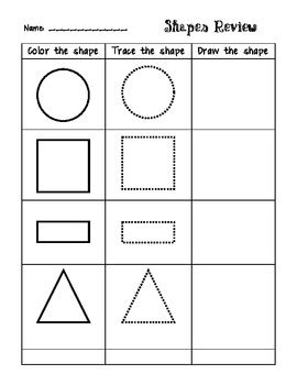 Shapes Review -- Color, trace, and draw! by Rachel Koons | TPT