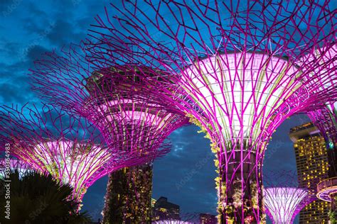 Gardens by the Bay and Marina Bay Sands Hotel Stock Photo | Adobe Stock