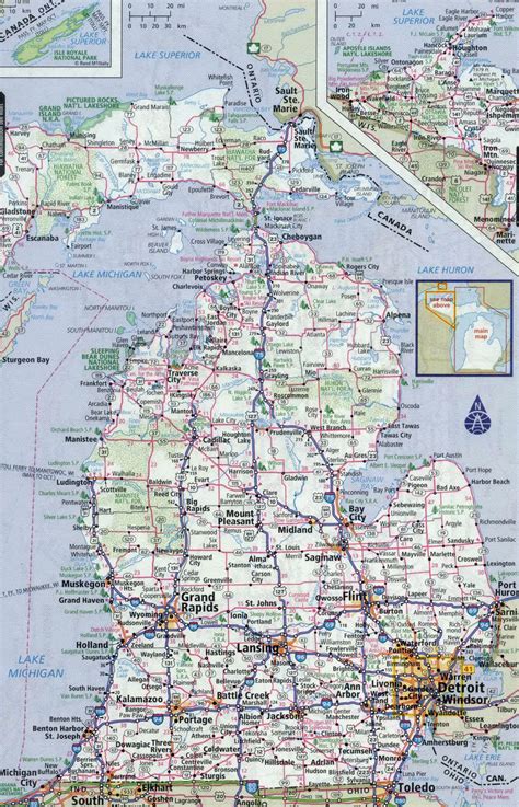 Large detailed roads and highways map of Michigan state with all cities ...