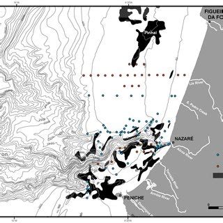 Bathymetric map of the Nazaré Submarine Canyon and location of surface... | Download Scientific ...