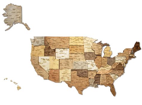 3D Wooden Map of the USA - 68travel