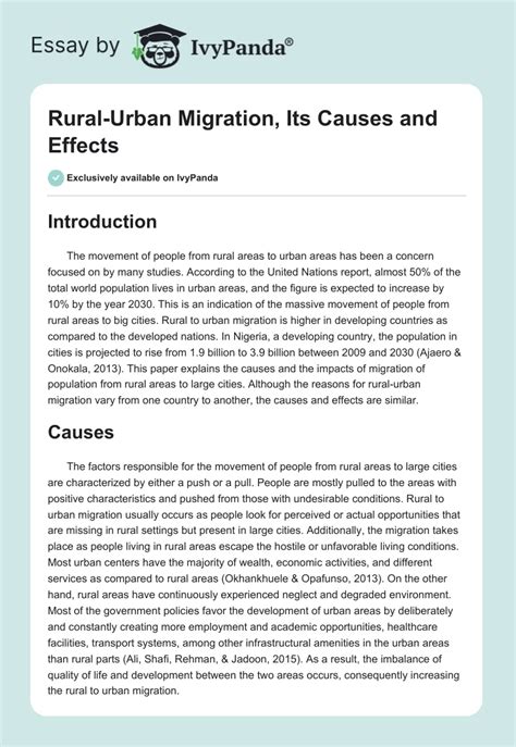 Rural-Urban Migration, Its Causes and Effects - 1178 Words | Essay Example