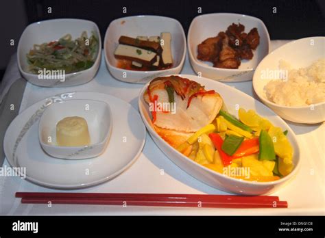 Beijing China Air China airlines onboard meal food fish squash rice ...