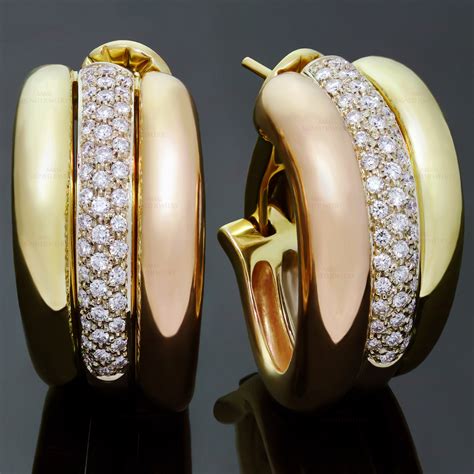 CARTIER Trinity Diamond 18k Multi-Tone Gold Large Earrings