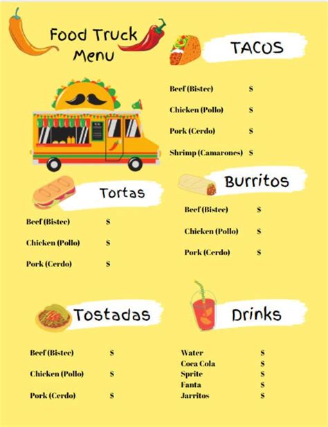 Mexican Food Truck Menu | Etsy