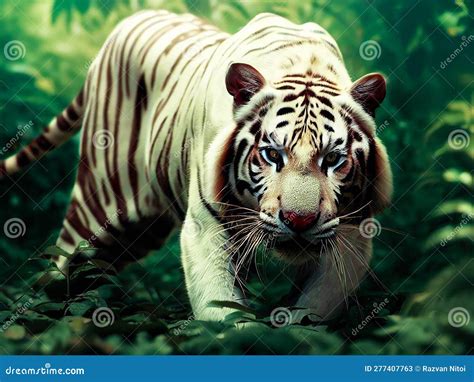 Rare White Tiger Hunting and Ready To Attack in the Jungle Stock ...