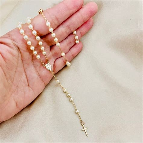 Pearl Rosary Necklace, Gold Rosary Necklaces, Gold Filled Catholic Gold Bead Rosary With ...