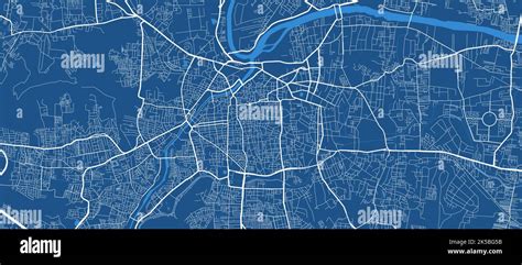 Detailed map poster of Pune city administrative area. Blue skyline panorama. Decorative graphic ...