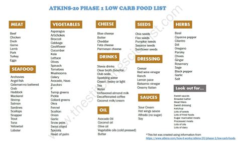 Atkins Phase 1 Diet Food list | The Stitching Scientist