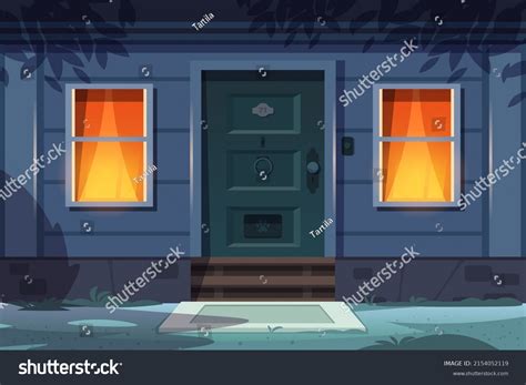 Night House Front Cartoon Country House Stock Vector (Royalty Free ...