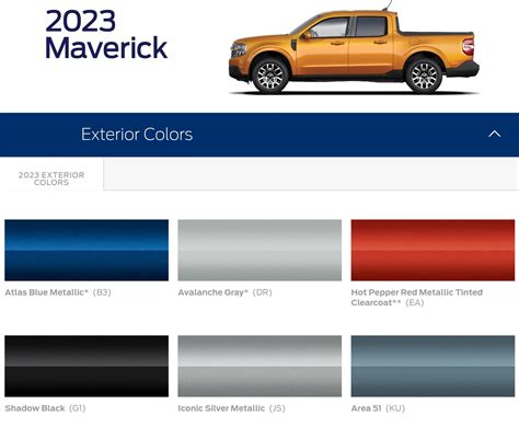 Ford Maverick Truck Colors