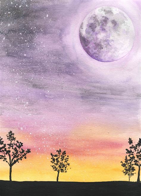 Watercolor full moon art print for home decor Moon wall art | Etsy ...